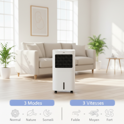Ventilateur rafraîchisseur d'air 3 modes avec fonction minuterie, en plastique blanc, ventilateur de refroidissement, ventilateur à eau
